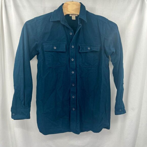 L.L. Bean Chamois Shirt Medium Tall Blue Classic Flannel Button Double Pocket - Picture 2 of 6